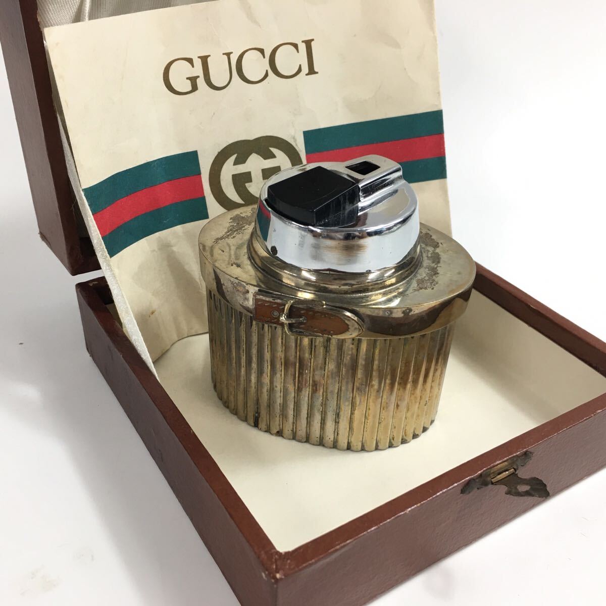 ★F08135/GUCCI グッチ/卓上ライター/テーブルライター/ケース付/火花OK