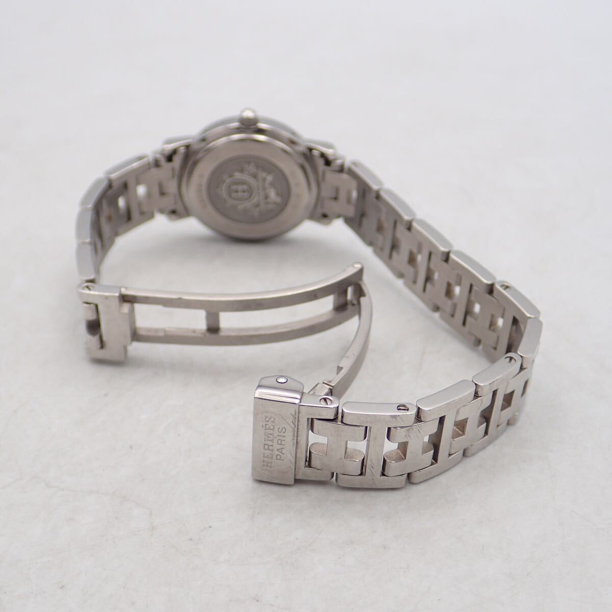 お08159/HERMES エルメス/クリッパー/クオーツ/レディース腕時計/數字/文字盤 ピンクシェル/CL4.210/ジャンク