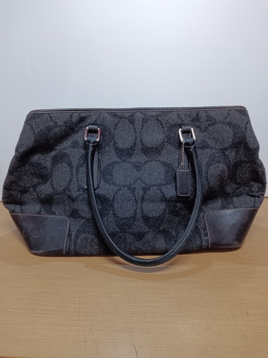 COACH トートバッグ ウール グレー F1J-7721 コーチ used BM0018_画像1