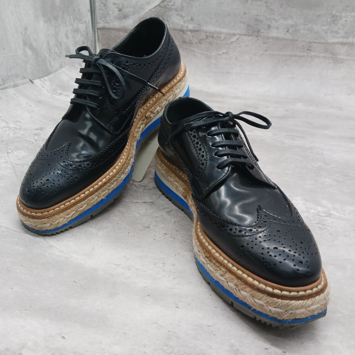 美品 PRADA プラダ エスパドリーユ レースアップ レディース シューズ ブラック 36