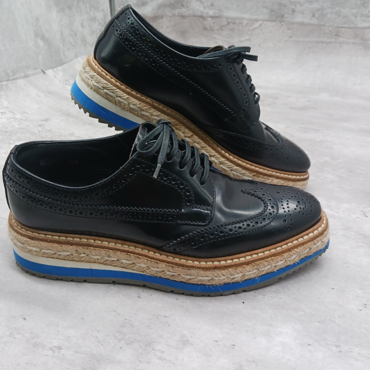 美品 PRADA プラダ エスパドリーユ レースアップ レディース シューズ ブラック 36