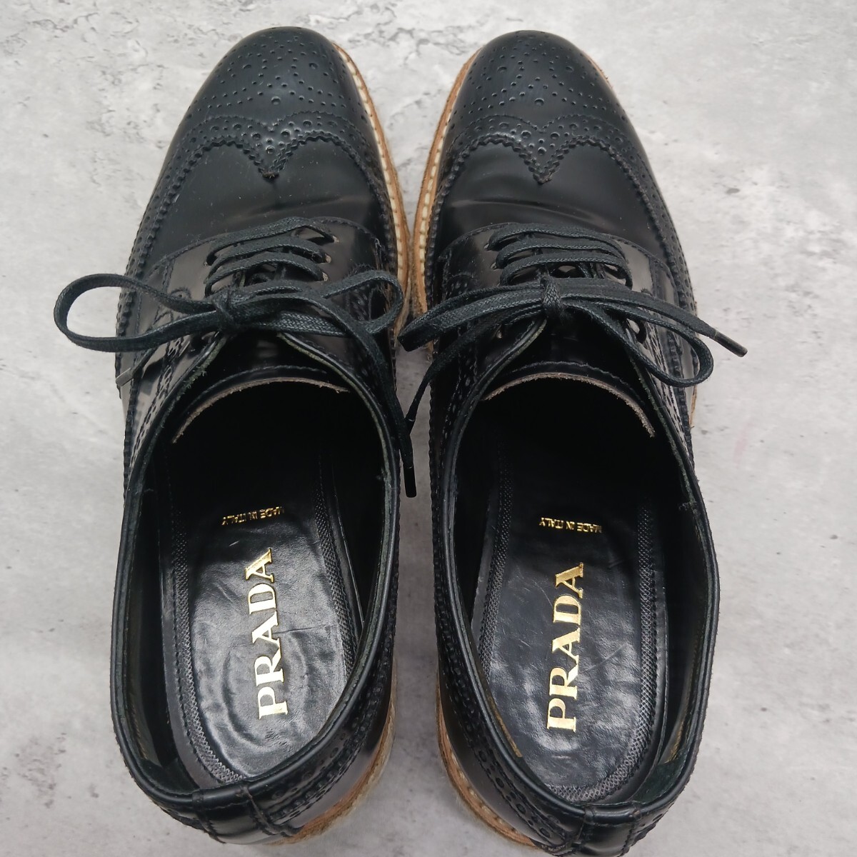 美品 PRADA プラダ エスパドリーユ レースアップ レディース シューズ ブラック 36