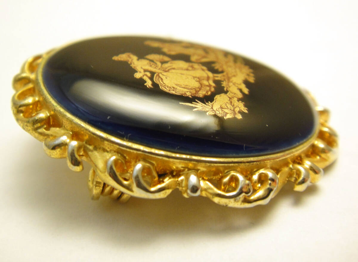 SP◆美品◆洗浄済 LIMOGES CASTEL リモージュキャッスル 陶器 マリアージュ オーバルヴィンテージブローチ_画像3
