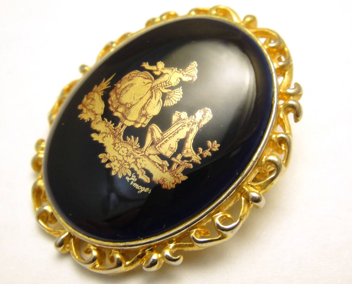 SP◆美品◆洗浄済 LIMOGES CASTEL リモージュキャッスル 陶器 マリアージュ オーバルヴィンテージブローチ_画像2