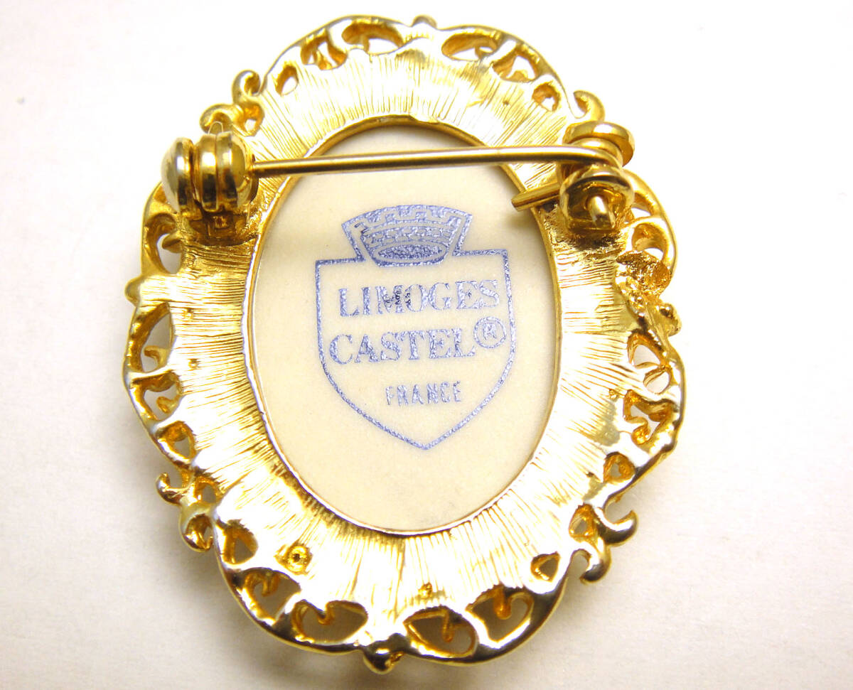 SP◆美品◆洗浄済 LIMOGES CASTEL リモージュキャッスル 陶器 マリアージュ オーバルヴィンテージブローチ_画像5
