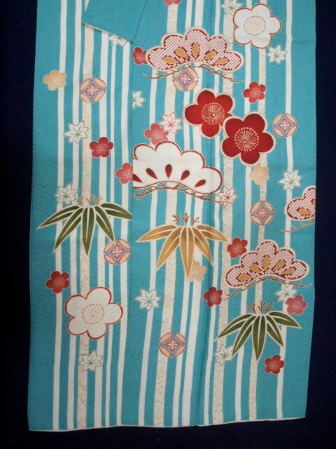 美品　正絹振袖　超お買い得　2021　水色　松竹梅【中古】_画像7