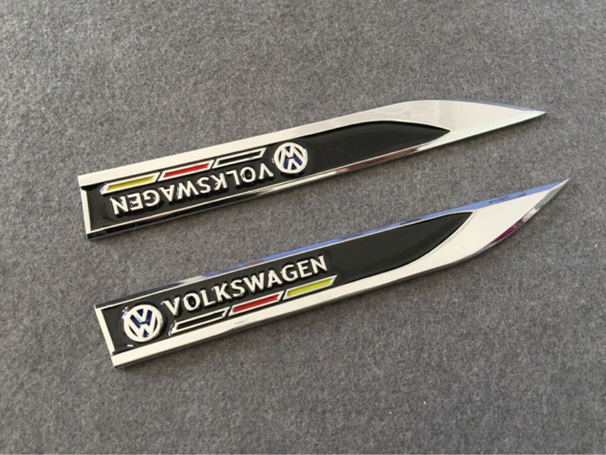 フォルクスワーゲン VOLKSWAGEN 車のステッカーフェンダー エンブレム 3D 金属製 装飾 2個入り 自動車部品 ブラック_画像1