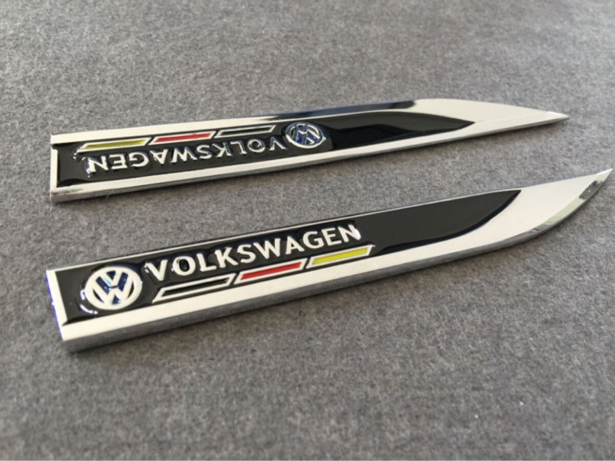 フォルクスワーゲン VOLKSWAGEN 車のステッカーフェンダー エンブレム 3D 金属製 装飾 2個入り 自動車部品 ブラック_画像2