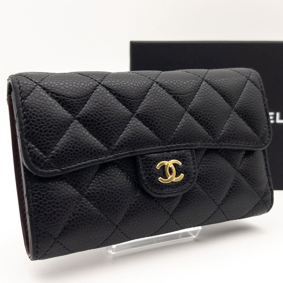 【極美品】CHANEL タイムレスクラシック 三つ折り財布 マトラッセ 黒_画像1