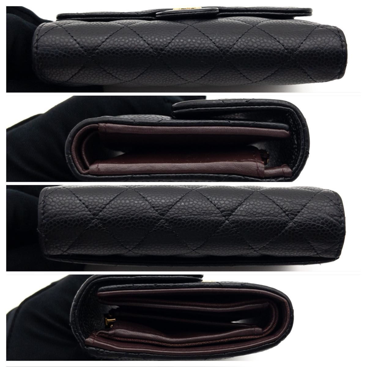 【極美品】CHANEL タイムレスクラシック 三つ折り財布 マトラッセ 黒_画像8