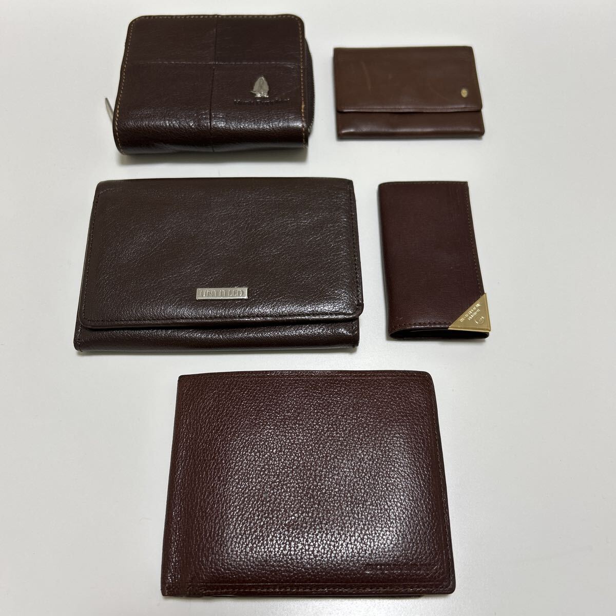 ◆ブラウン系 折り財布&小物 本革 5点SET◆ BURBERRY バーバリー UNTITLED ヴァレンチノ ハッシュパピー 等【送料無料】0901_画像1