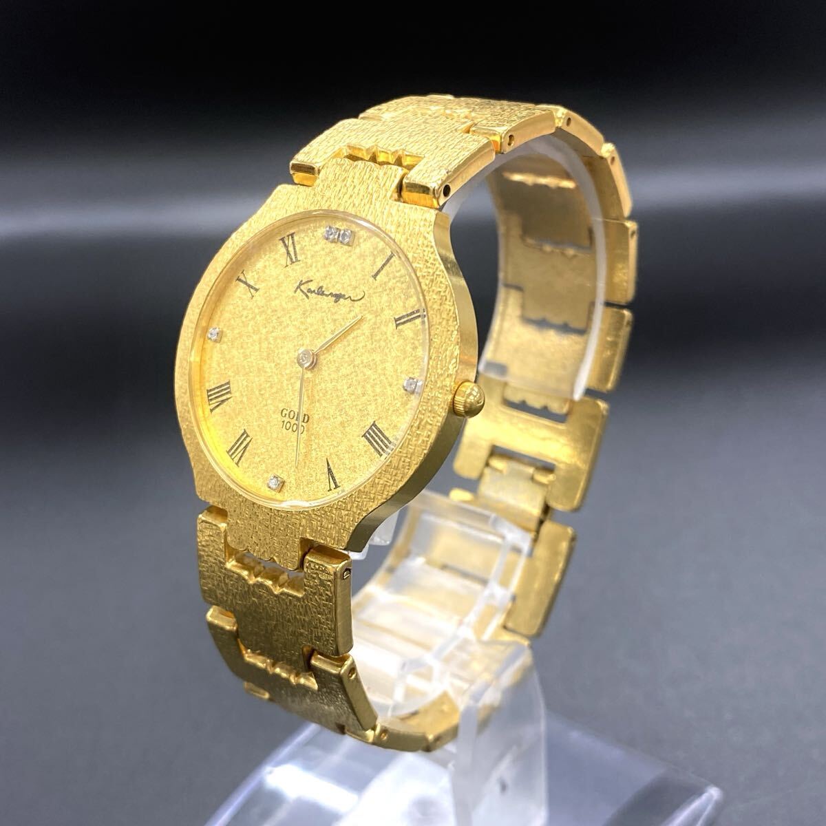 E1044 腕時計 Karlerager カールラガー Gold 1000 SMW-003-5 ゴールド 稼動品 電池交換済 ジャンク品 中古 訳あり !