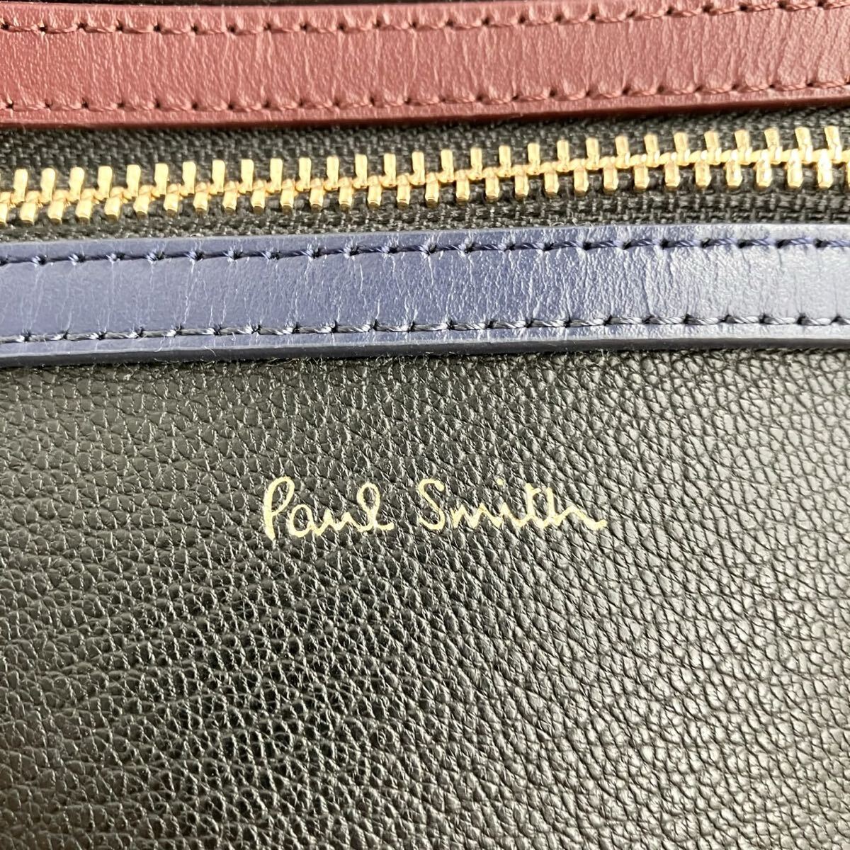 【極美品!】Paul Smith ポールスミス マルチストライプ ショルダーバック ボディバッグ スリング ビジネス レザー 本革 メンズ 黒 ブラック