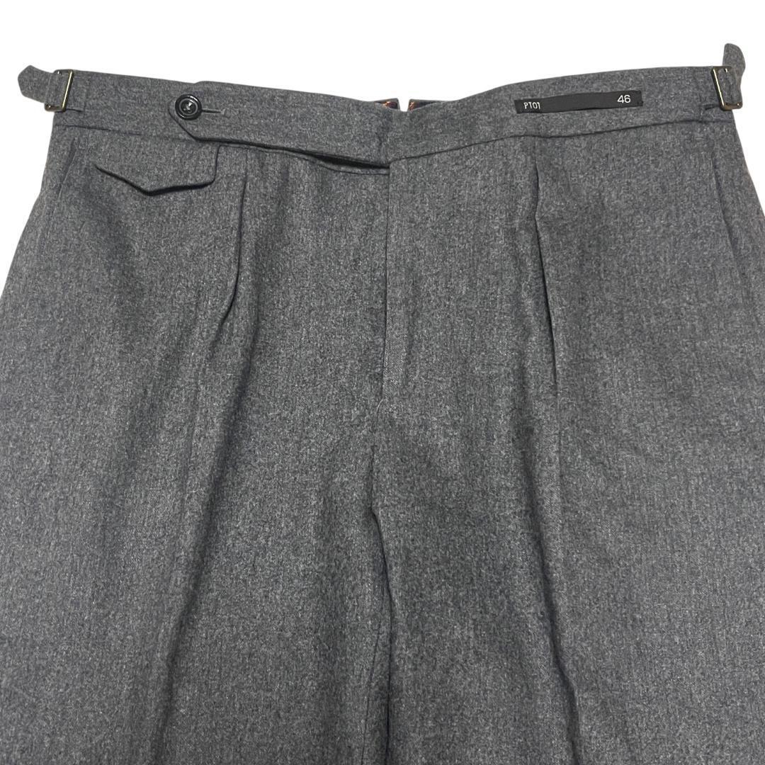 【美品】PT01 スラックス サイドアジャスター 46 M ダークグレー ジェントルマンフィット ワンタック センタークリース ビジネス ドレス_画像4