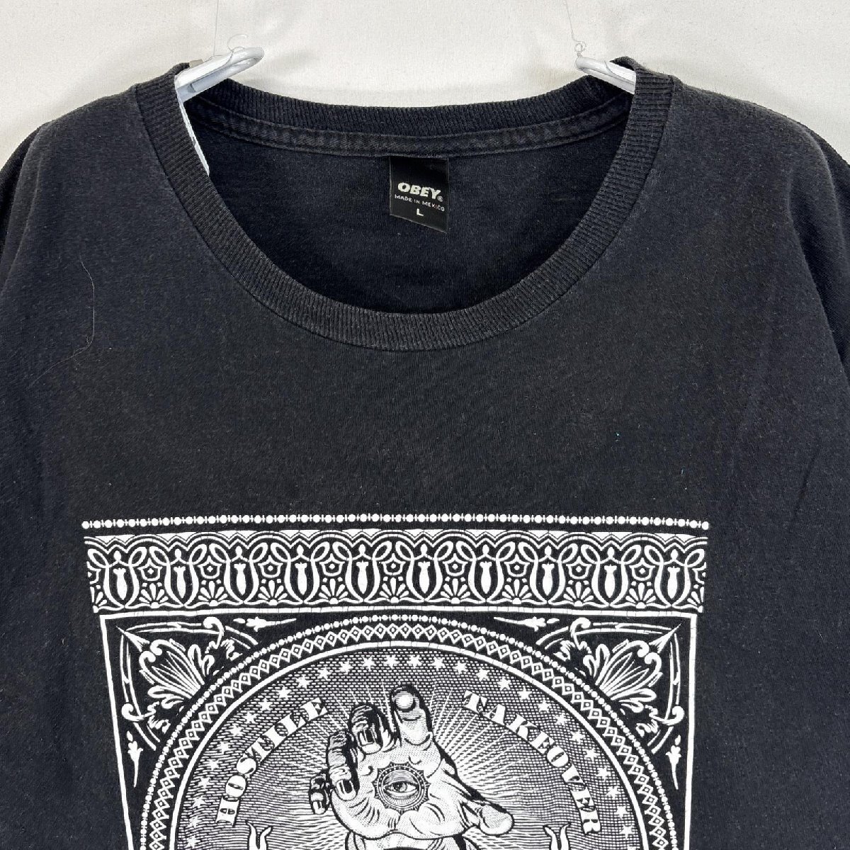 古着 オベイ OBEY 半袖Tシャツ 肉厚 ラバープリント クルーネック L ブラック メンズ_画像2