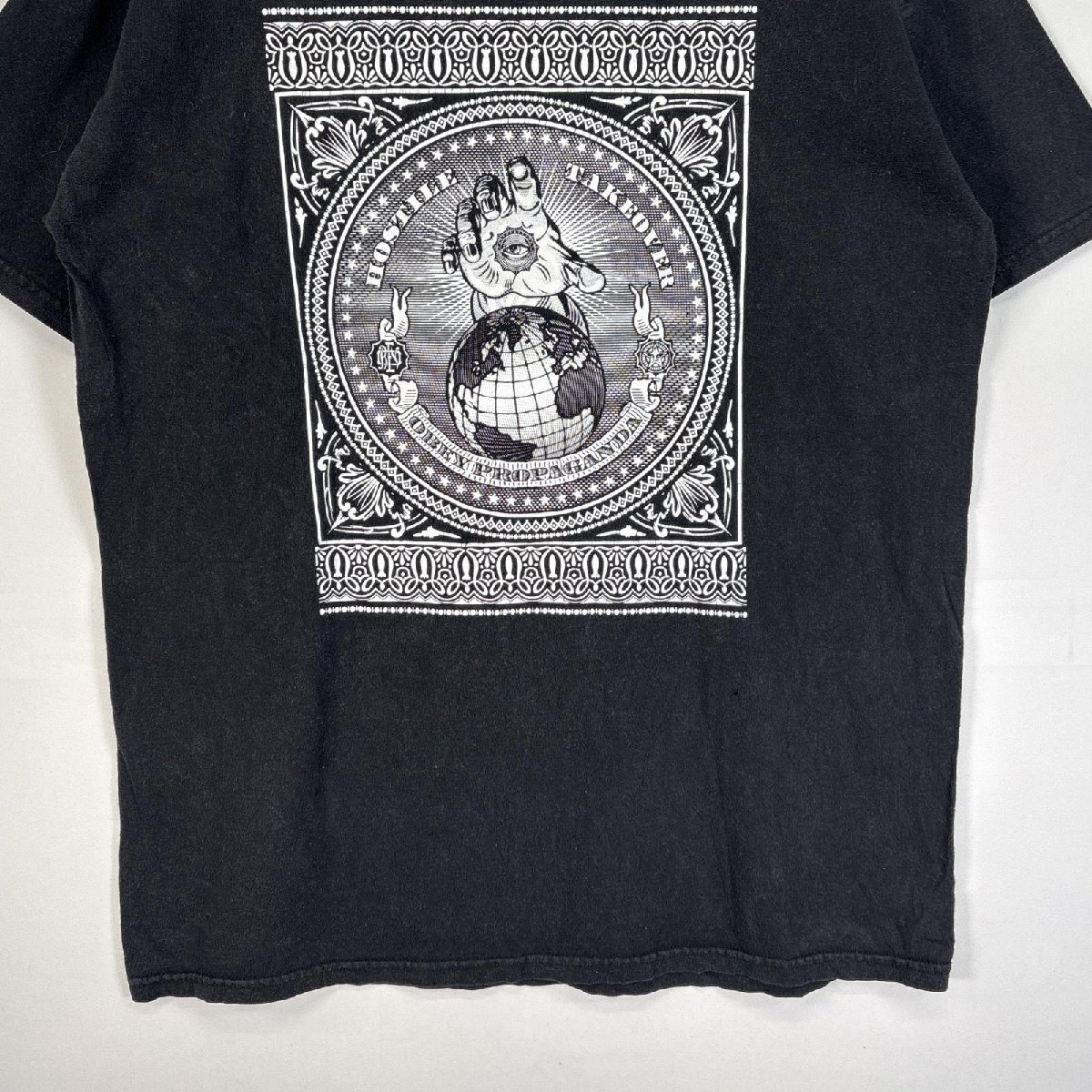 古着 オベイ OBEY 半袖Tシャツ 肉厚 ラバープリント クルーネック L ブラック メンズ_画像3
