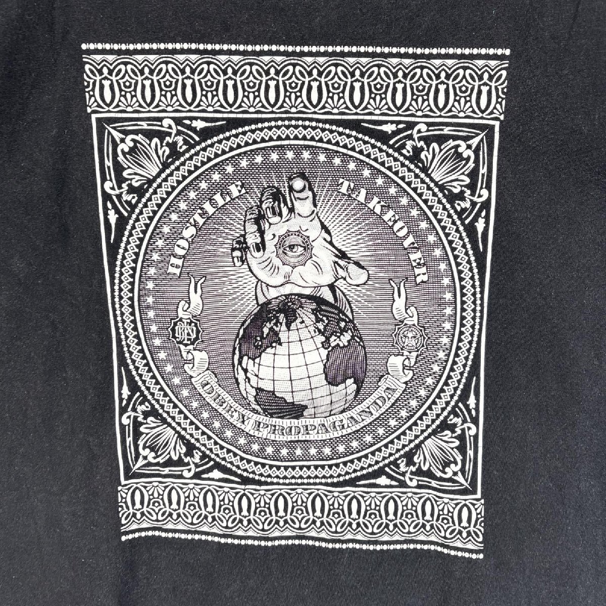 古着 オベイ OBEY 半袖Tシャツ 肉厚 ラバープリント クルーネック L ブラック メンズ_画像4