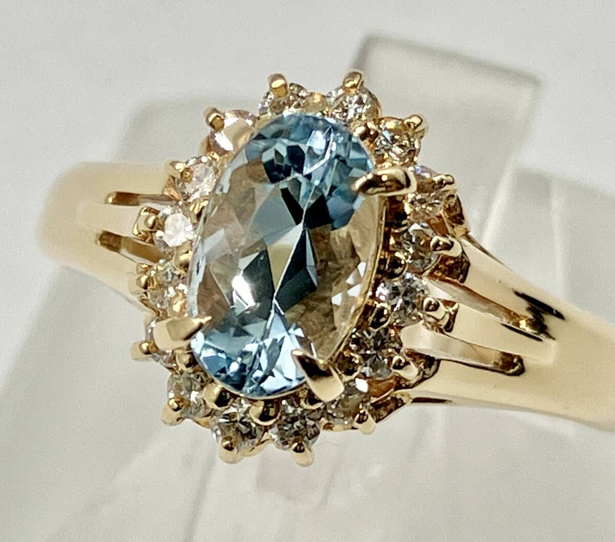 鑑別書付き K18 750 金 gold 天然 アクアマリン 0.75ct 天然 ダイヤモンド diamond 0.18ct #11 総3.0g 指輪 リング_画像5