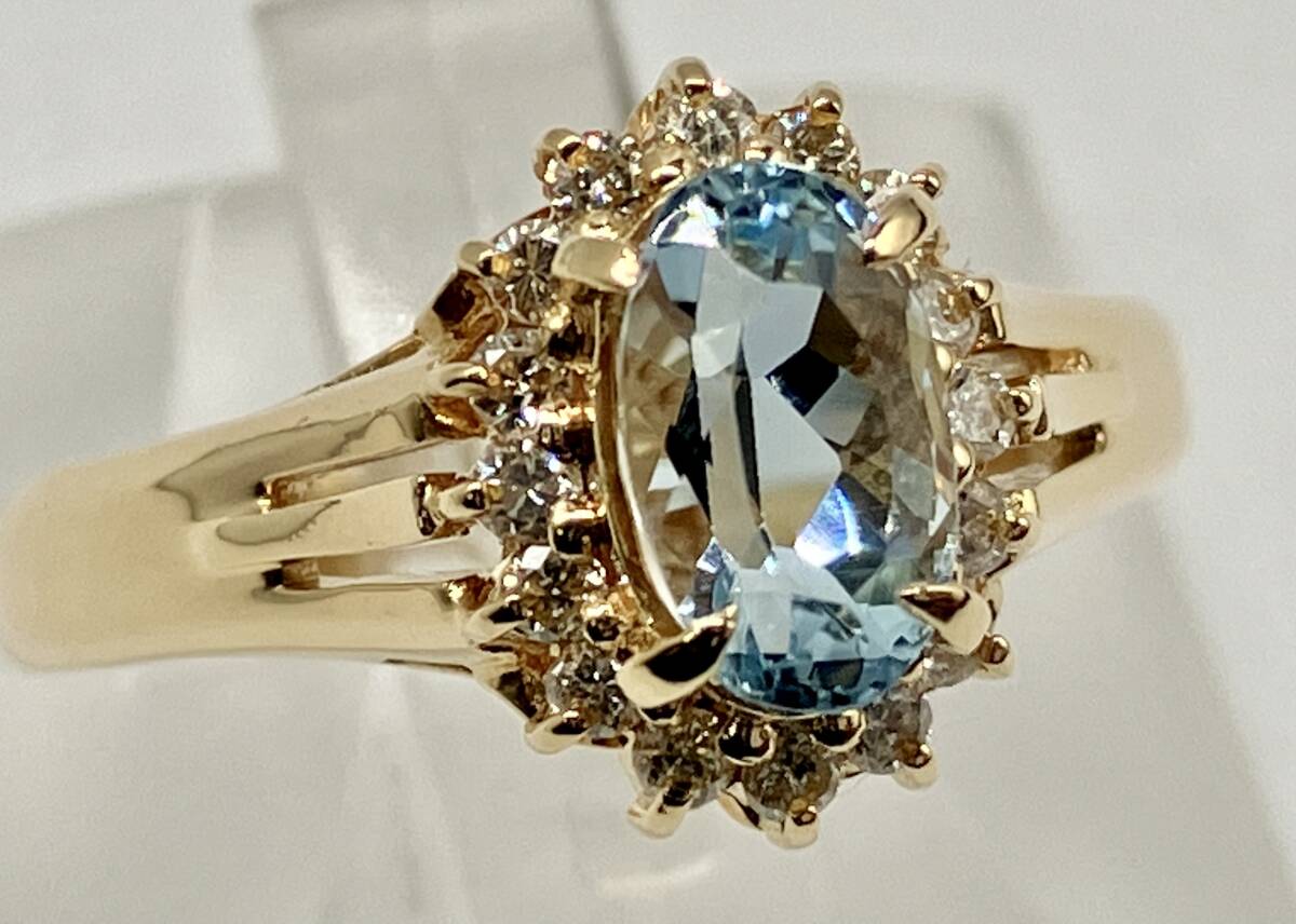 鑑別書付き K18 750 金 gold 天然 アクアマリン 0.75ct 天然 ダイヤモンド diamond 0.18ct #11 総3.0g 指輪 リング_画像6