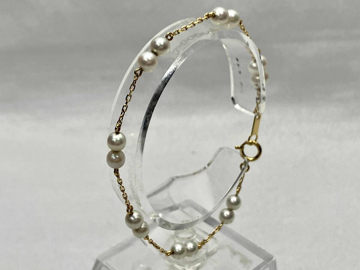 K18 ブレスレット 18cm 2.7g 幅0.1-0.4cm 石付 小豆チェーン 引き輪_画像2