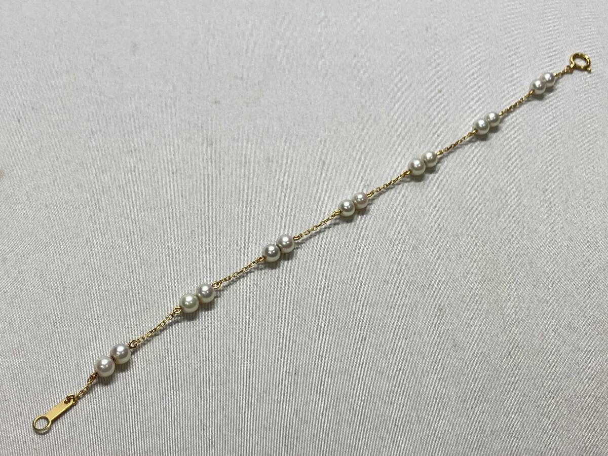 K18 ブレスレット 18cm 2.7g 幅0.1-0.4cm 石付 小豆チェーン 引き輪_画像5