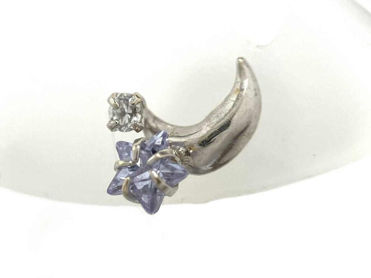 K14WG 約0.3g 月モチーフ カラーストーン 石付き スタッド ピアス ゴールド ホワイトゴールド 14金 レディース 品物のみ_画像4