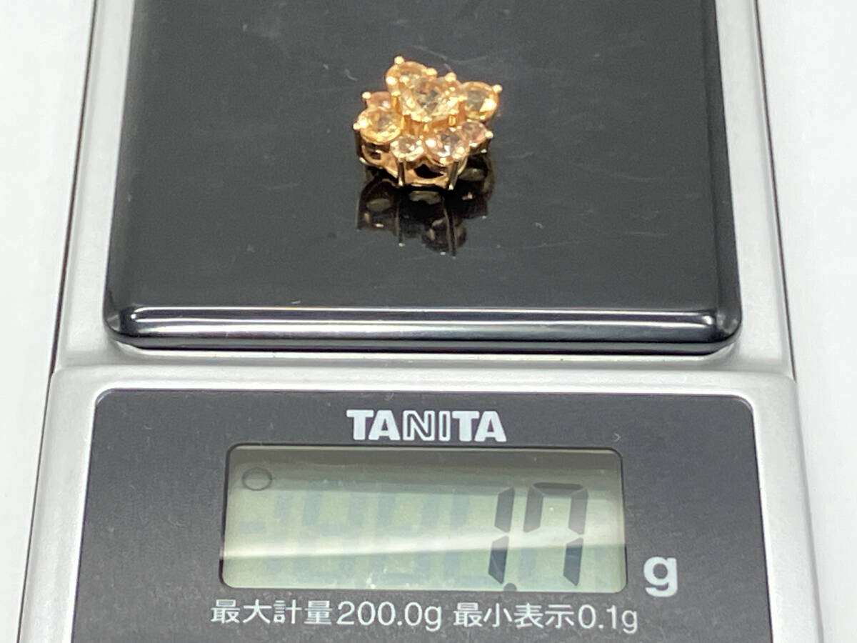 鑑別書付き☆K18／トップ／トパーズ1.31ct／フラワーモチーフ／1.7g_画像4