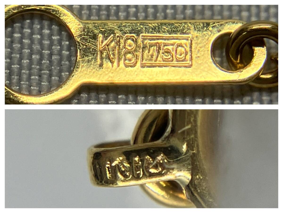 K18 ブレスレット 18cm 2.7g 幅0.1-0.4cm 石付 小豆チェーン 引き輪_画像4