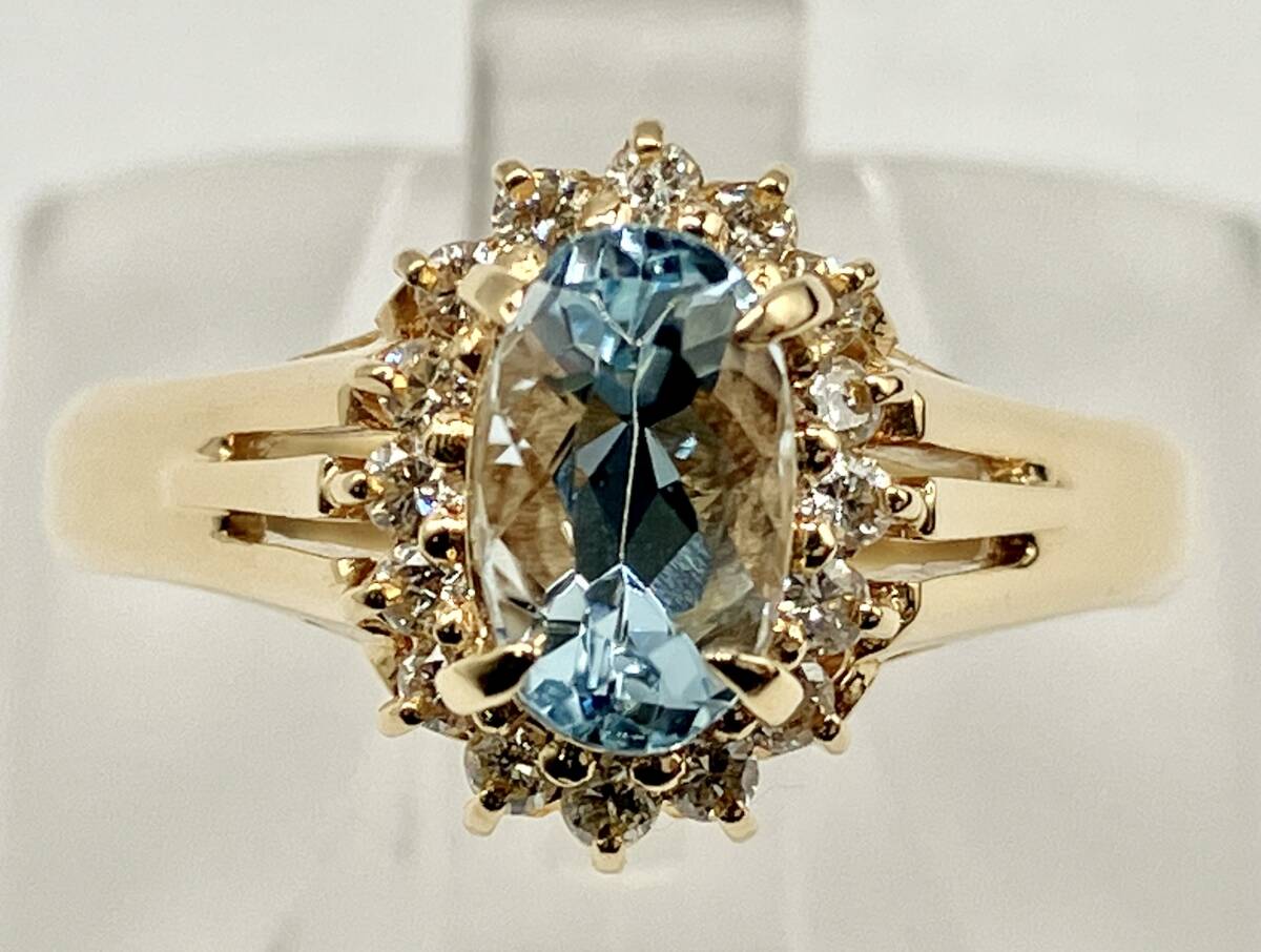 鑑別書付き K18 750 金 gold 天然 アクアマリン 0.75ct 天然 ダイヤモンド diamond 0.18ct #11 総3.0g 指輪 リング_画像4