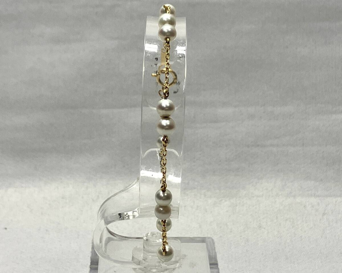 K18 ブレスレット 18cm 2.7g 幅0.1-0.4cm 石付 小豆チェーン 引き輪_画像3