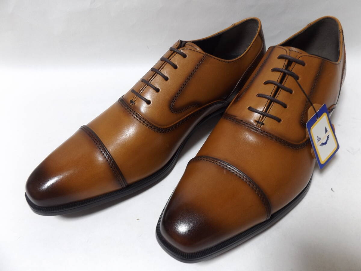 靴25.5cm ライトブラウン PR4061lbr-255 ペリーコレクション PERRY COLLECTION 現品処分18,700円 幅広3E 内羽式 ストレートチップ_画像1