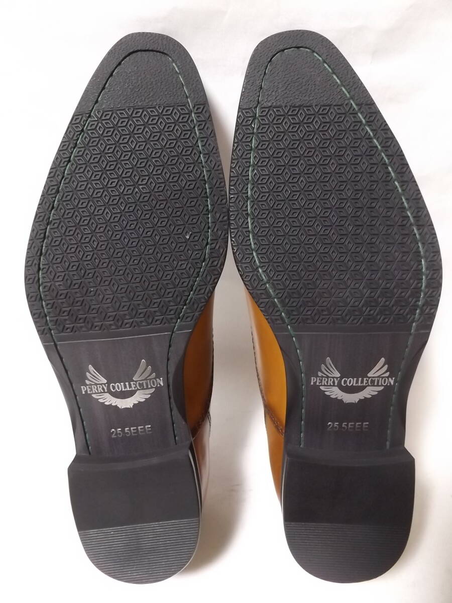 靴25.5cm ライトブラウン PR4061lbr-255 ペリーコレクション PERRY COLLECTION 現品処分18,700円 幅広3E 内羽式 ストレートチップ_画像3