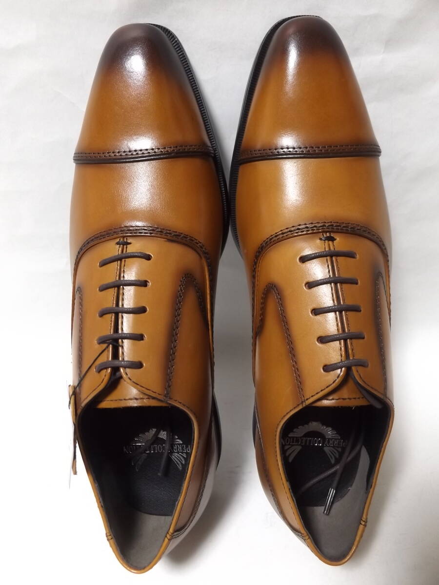 靴25.5cm ライトブラウン PR4061lbr-255 ペリーコレクション PERRY COLLECTION 現品処分18,700円 幅広3E 内羽式 ストレートチップ_画像2