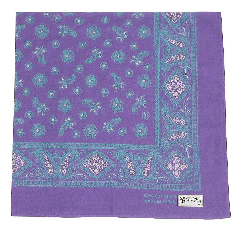 未使用品■日本製■エキゾチック・ペイズリー※ バンダナ ※神秘の癒し系 藤色バイオレット・パープル◆コンパス生地 綿100％：52×53cm_画像1