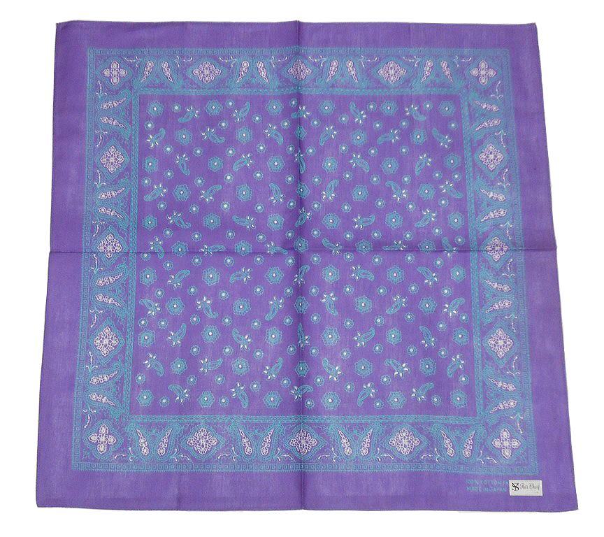 未使用品■日本製■エキゾチック・ペイズリー※ バンダナ ※神秘の癒し系 藤色バイオレット・パープル◆コンパス生地 綿100％：52×53cm_画像2