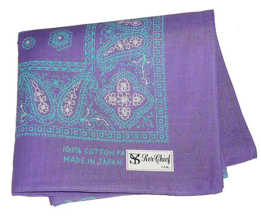 未使用品■日本製■エキゾチック・ペイズリー※ バンダナ ※神秘の癒し系 藤色バイオレット・パープル◆コンパス生地 綿100％：52×53cm_画像3