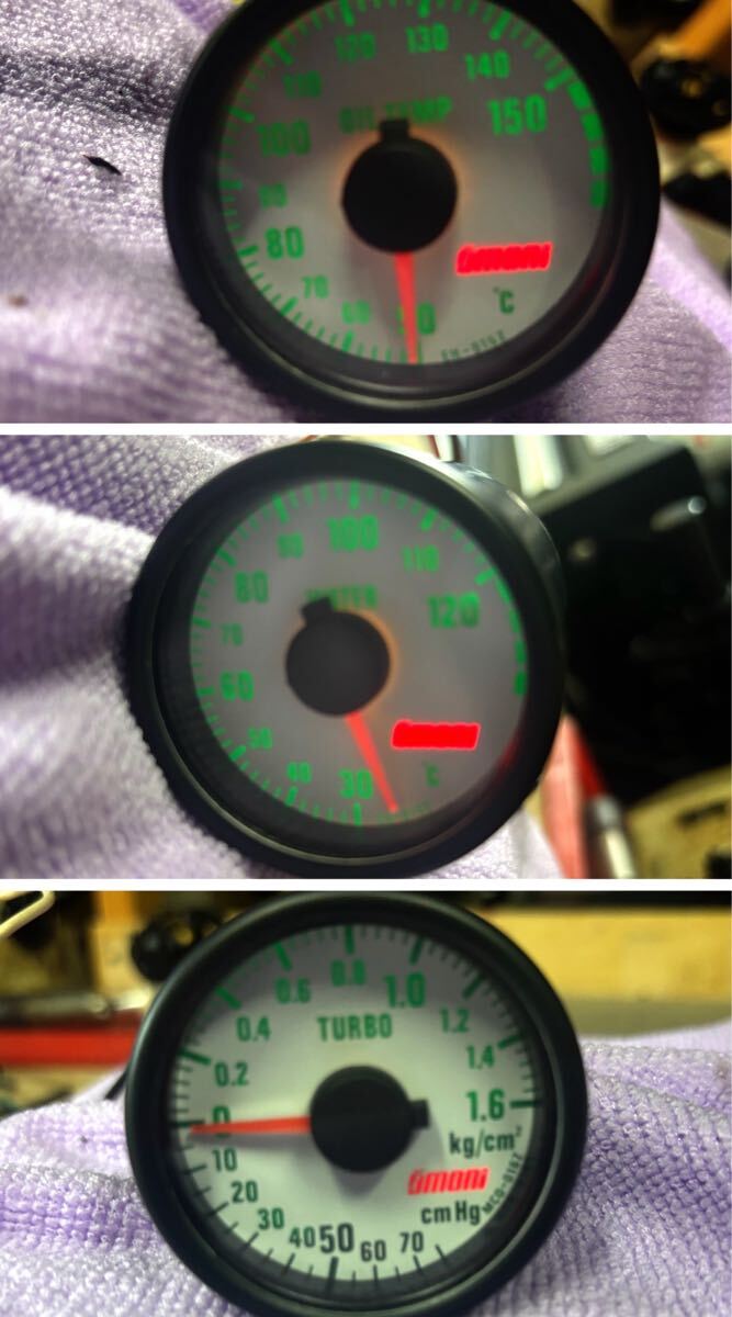 極美!当時物 希少 オオモリ OMORI 45φ 3連メーター&3連ホルダー  ブースト計 水温計 油温計 _画像5