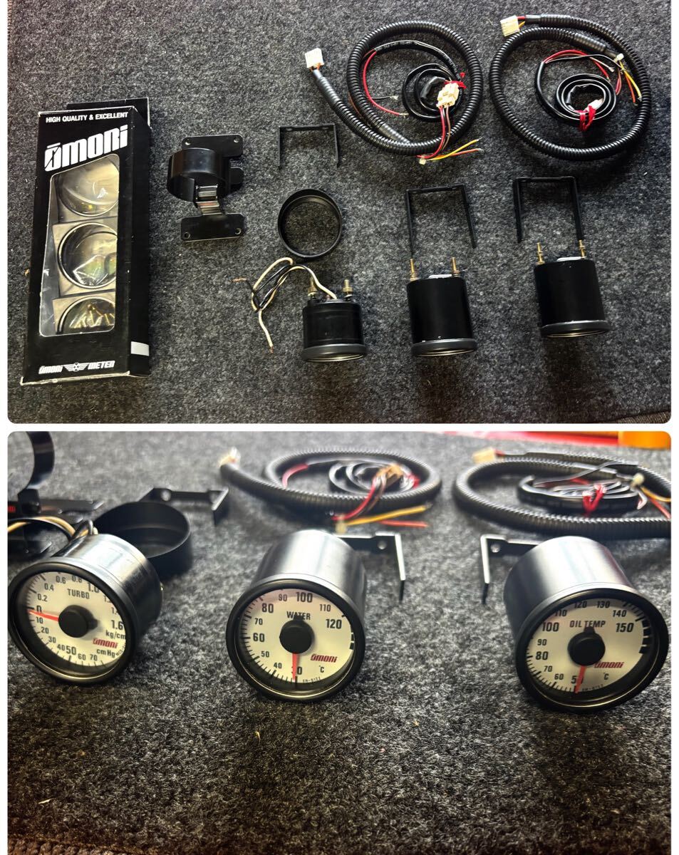 極美!当時物 希少 オオモリ OMORI 45φ 3連メーター&3連ホルダー  ブースト計 水温計 油温計 _画像1