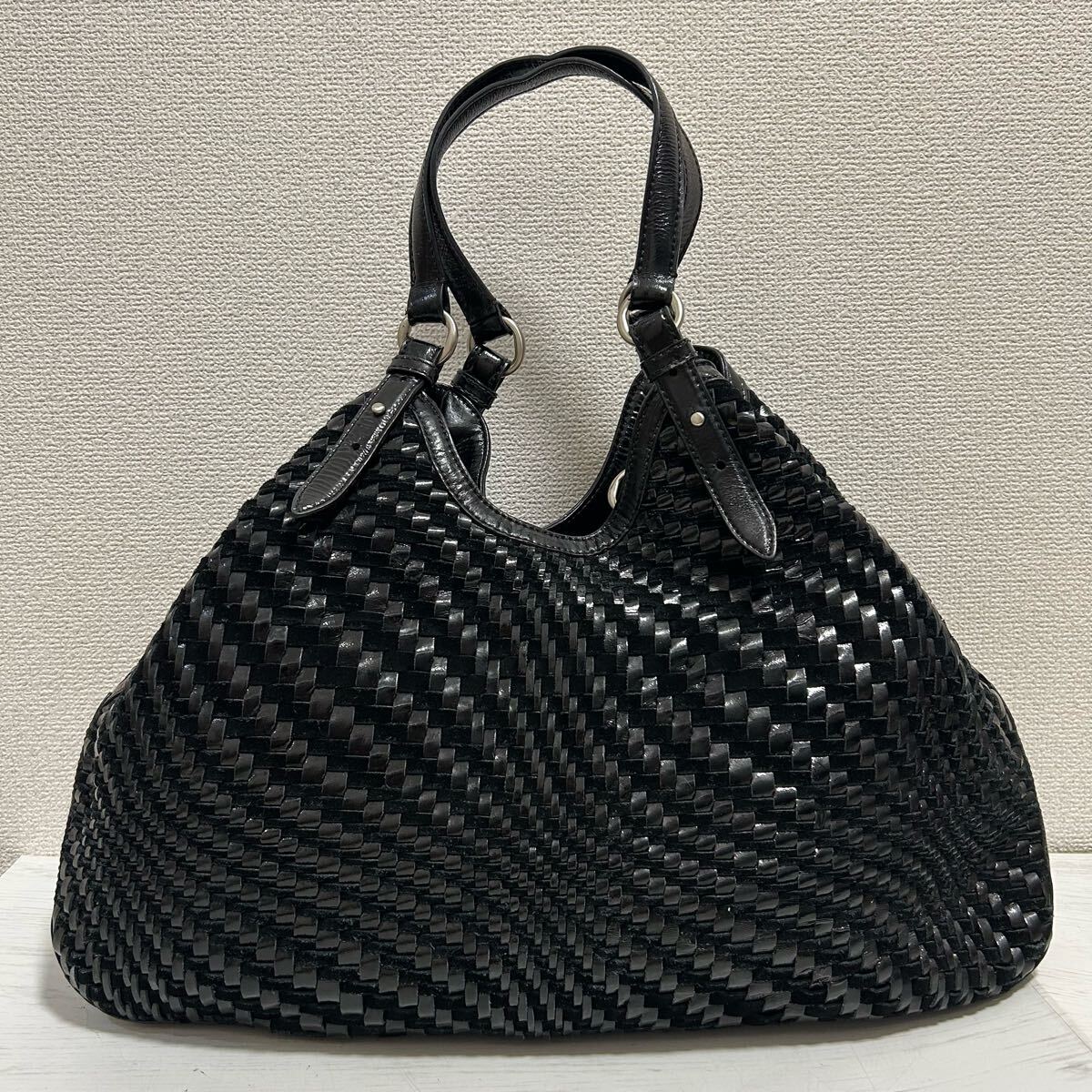 COLE HAAN コールハーン レディース メンズ トートバッグ ビジネスバッグ カゴバッグ 籠 編み込み 本革 レザー 黒色 ブラック 高級