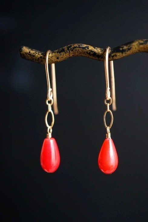 K14GF серьги 2220 красный цвет ..3 месяц. зодиакальный камень натуральный камень * Power Stone серьги 