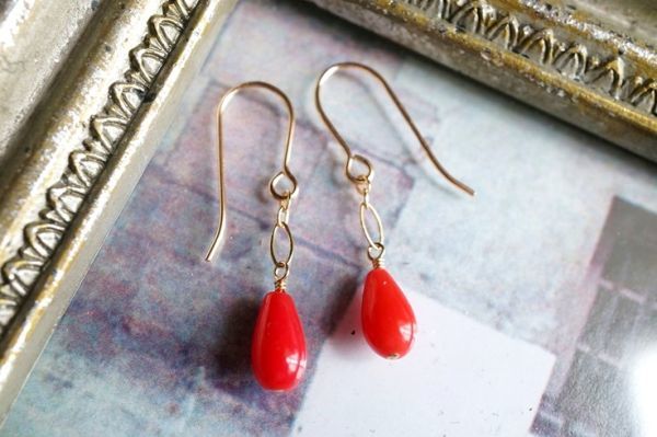 K14GF серьги 2220 красный цвет ..3 месяц. зодиакальный камень натуральный камень * Power Stone серьги 