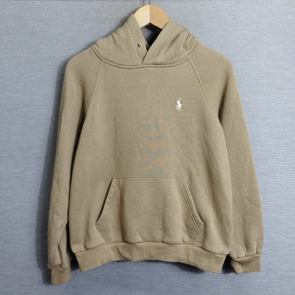 I774 POLO RALPH LAUREN ポロ ラルフローレン プルオーバー パーカー スウェット 裏起毛 ワンポイント ロゴ ポニー 刺繍 ベージュ系 S_画像1