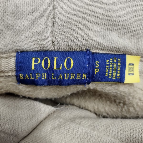 I774 POLO RALPH LAUREN ポロ ラルフローレン プルオーバー パーカー スウェット 裏起毛 ワンポイント ロゴ ポニー 刺繍 ベージュ系 S_画像7