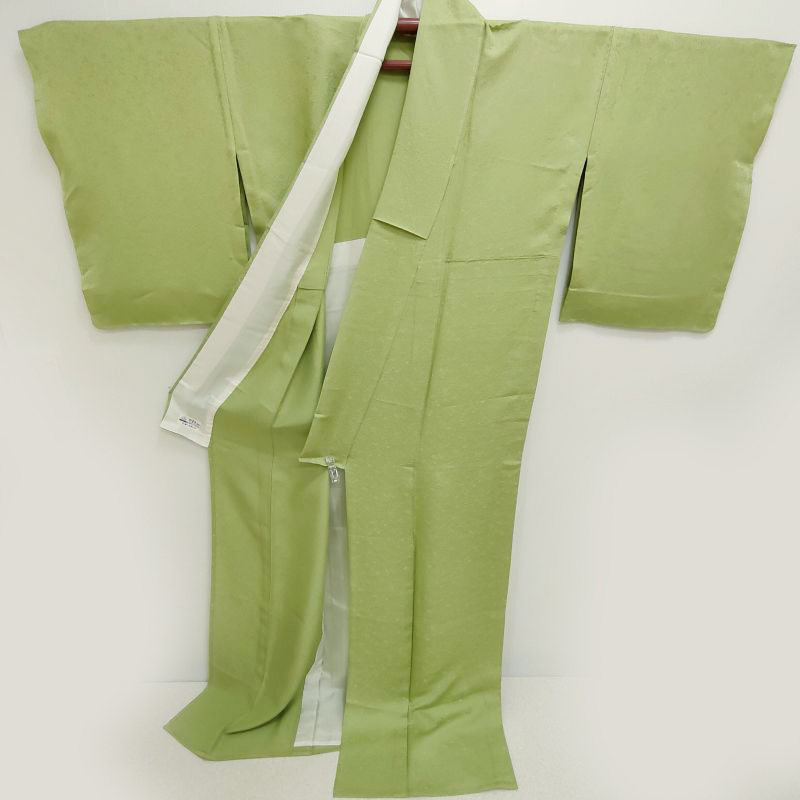 Club藤★単衣 色無地 紋意匠織 若葉色 フォーマル お茶席着物 御仕立上り(3448)_画像4