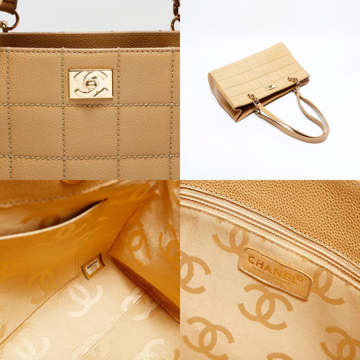 シャネル CHANEL ショルダーバッグ 7番台 2000-2002 キャビアスキン チョコバー ベージュ_画像9