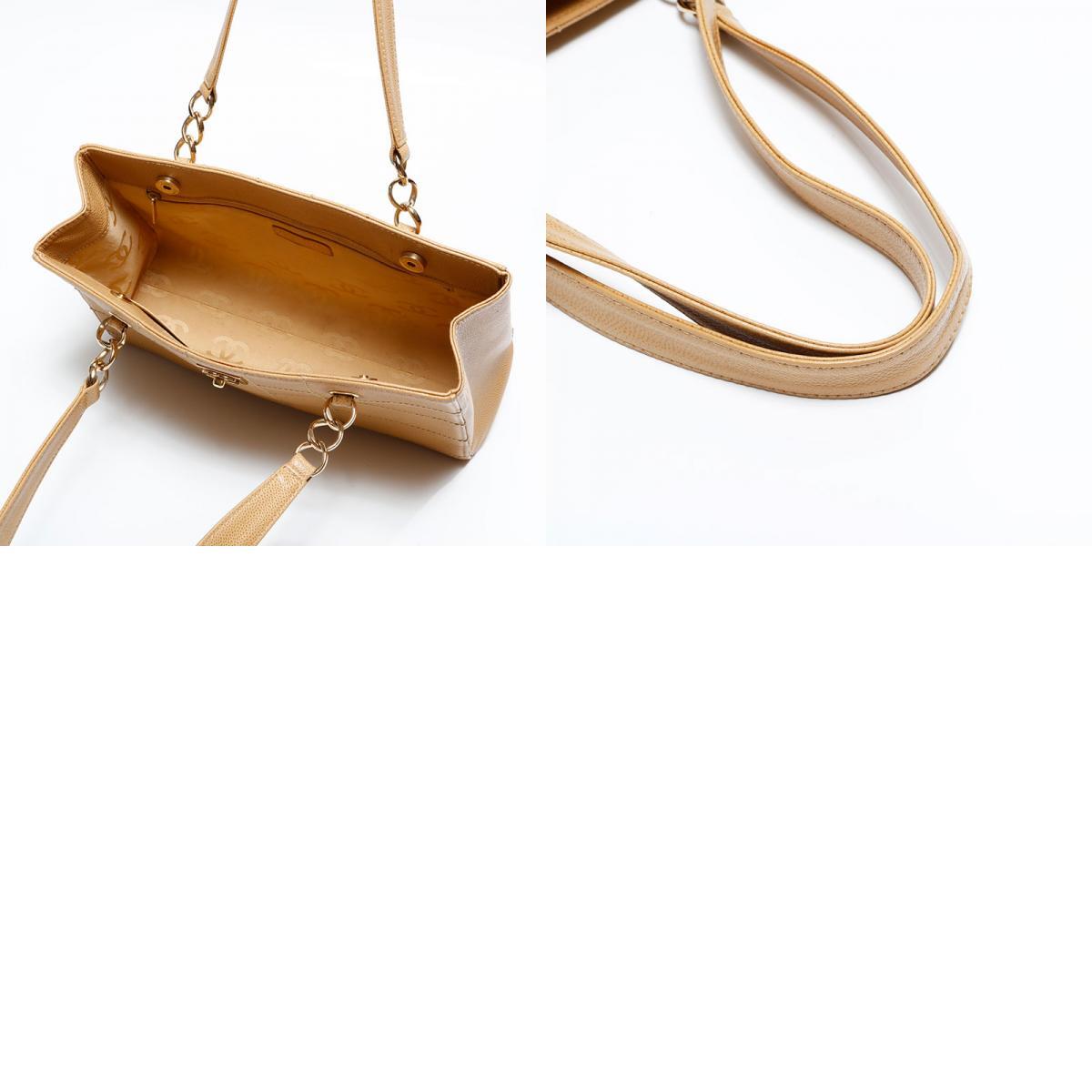 シャネル CHANEL ショルダーバッグ 7番台 2000-2002 キャビアスキン チョコバー ベージュ_画像10