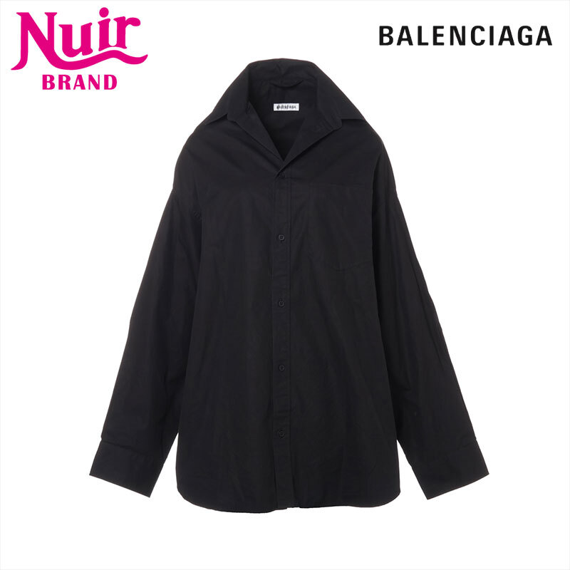 バレンシアガ BALENCIAGA 長袖シャツ Size:L コットン バックロゴ Lifted Collar Shirt 22AW ブラック_画像1