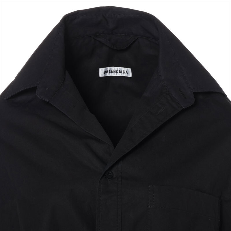 バレンシアガ BALENCIAGA 長袖シャツ Size:L コットン バックロゴ Lifted Collar Shirt 22AW ブラック_画像5