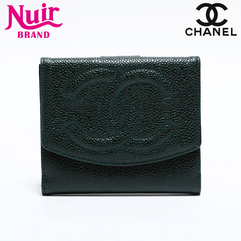 シャネル CHANEL 二つ折り財(cái)布 4番臺(tái) 1996-1997 キャビア ココマーク グリーン