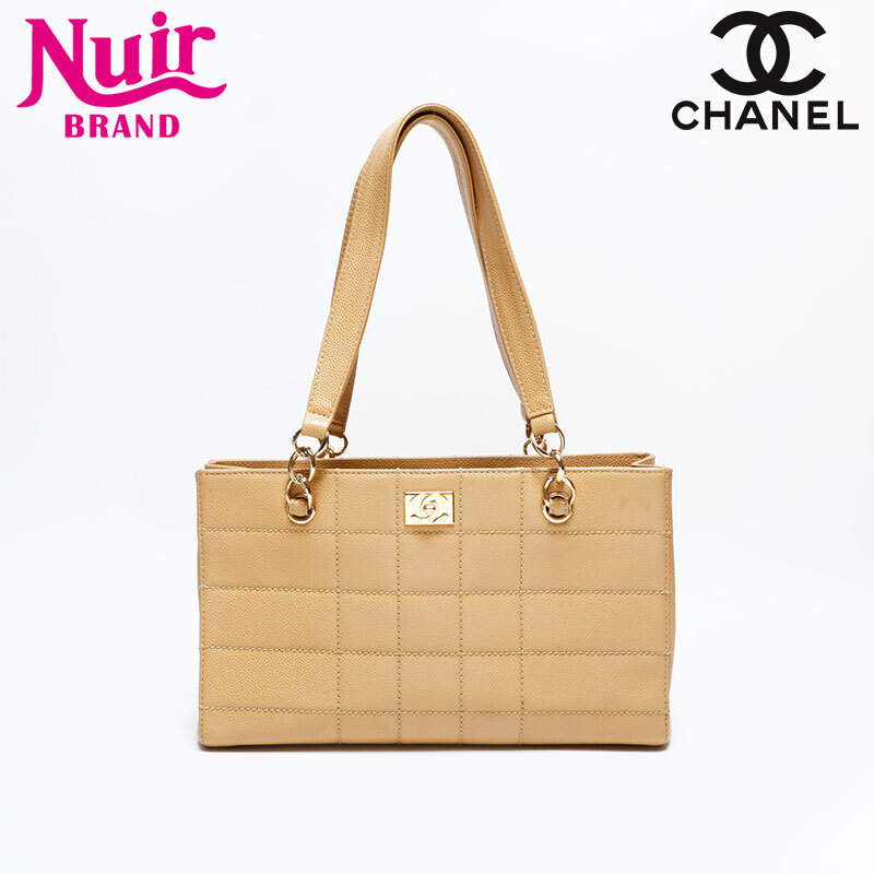 シャネル CHANEL ショルダーバッグ 7番台 2000-2002 キャビアスキン チョコバー ベージュ_画像1